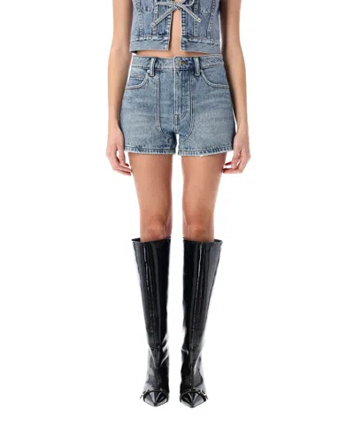 Alexander Wang Crystal Denim Shorts In Blue