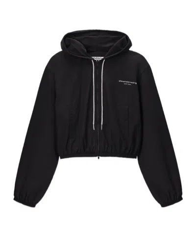Alexander Wang Shrunken Rhinestone-drawcord Jacket In Black