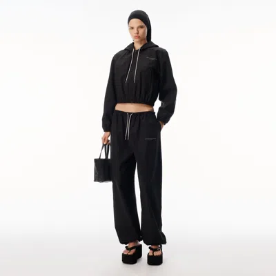 Alexander Wang Crystal Drawcord Mid-rise Track Pant In Black