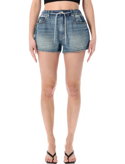 Alexander Wang Denim Shorts With Crystal Drawcord In Blue