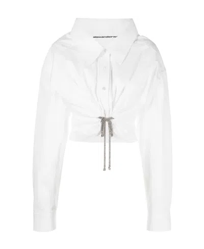 Alexander Wang Crystal-embellished Cropped Shirt In White
