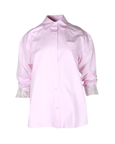 Alexander Wang Crystal-embellished Cuff Button-up Shirt In Pink Cotton