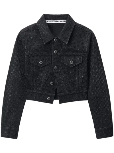 Alexander Wang Crystal-embellished Denim Jacket In Black