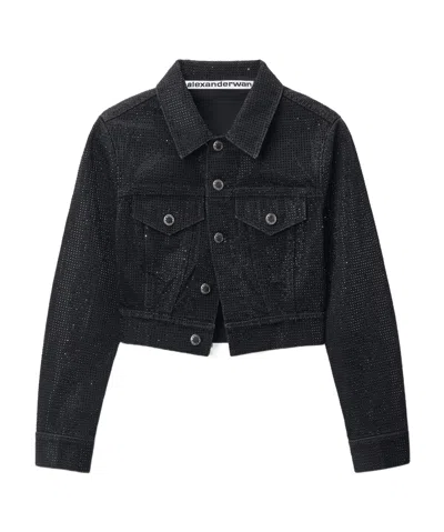 Alexander Wang Crystal-embellished Denim Jacket In Black