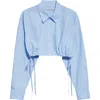 Alexander Wang Drawstring Cropped Shirt In Chambray Blue