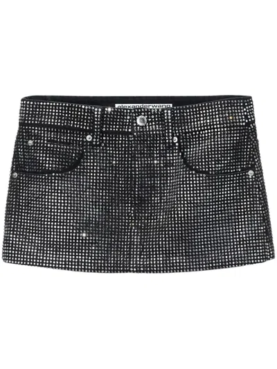 Alexander Wang Mini Skirt All Over Distressed Crystal In Black