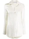 Alexander Wang Crystal Pinstripe Shirt In Silk Charmeuse In Neutrals