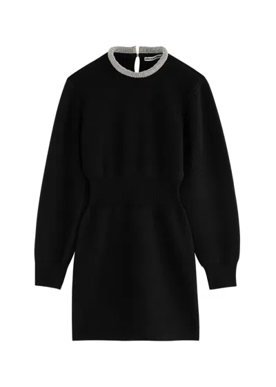 Alexander Wang Crystal-embellished Wool-blend Mini Dress In Black