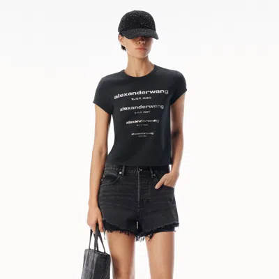 Alexander Wang Crystal Gradient Logo Fitted Tee In Black
