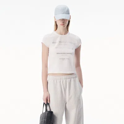 Alexander Wang Crystal Gradient Logo Fitted Tee In White