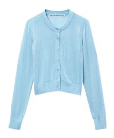 Alexander Wang Crystal Heat-set Trim Cardigan In Blue