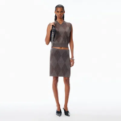 Alexander Wang Crystal Hotfix Argyle Wool-blend Tennis Skirt In Brown