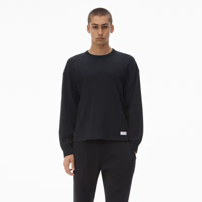 Alexander Wang Crystal Hotfix Crewneck Long-sleeve Tee In Waffle Knit In Black