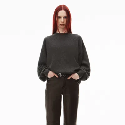 Alexander Wang Crystal Hotfix Crewneck Pullover In Wool-cashmere In Charcoal Melange