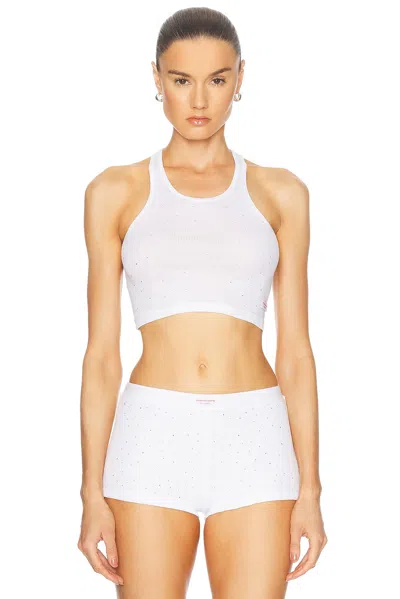 Alexander Wang Crystal Hotfix Cropped Classic Racer Tank Top In White