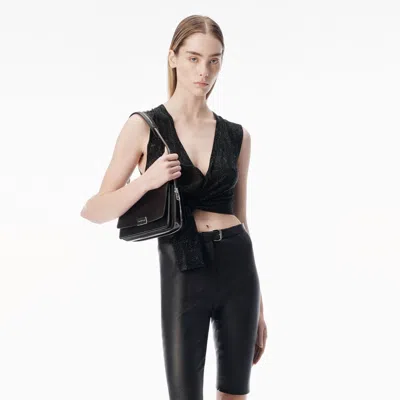 Alexander Wang Crystal Hotfix Deep V-neck Knotted Tank In Black