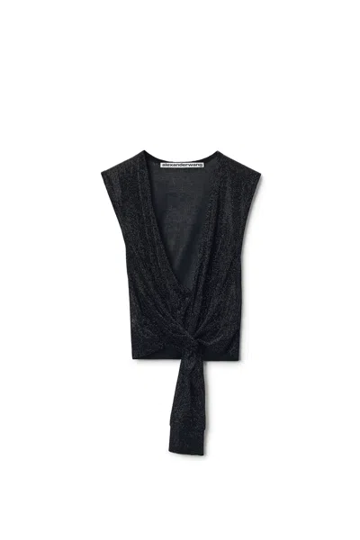 Alexander Wang Crystal Hotfix Deep V-neck Knotted Tank In Black