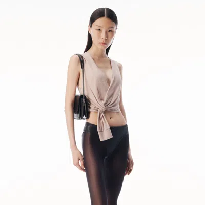 Alexander Wang Crystal Hotfix Deep V-neck Knotted Tank In Nude