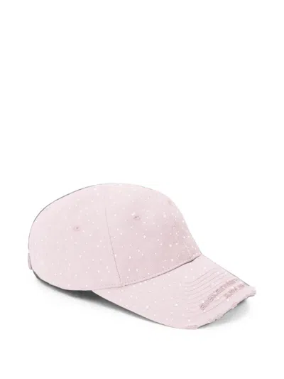 Alexander Wang Crystal Hotfix Distressed Baseball Cap In Pink