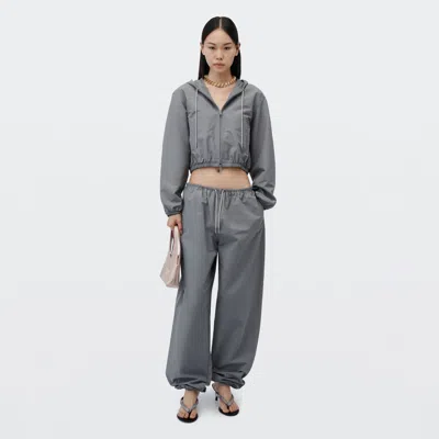 Alexander Wang Crystal Hotfix Drawcord Mid-rise Track Pant In Steel Grey