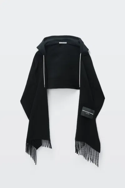 Alexander Wang Crystal Hotfix Drawcord Scarf Hoodie In Black