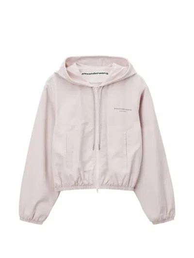 Alexander Wang Crystal Hotfix Drawcord Shrunken Hoodie Jacket In Neutral