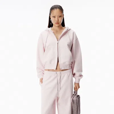 Alexander Wang Crystal Hotfix Drawcord Zip-up Hoodie In Pink
