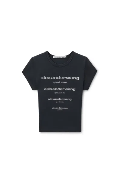Alexander Wang Crystal Hotfix Gradient Logo Fitted Tee Washed Black
