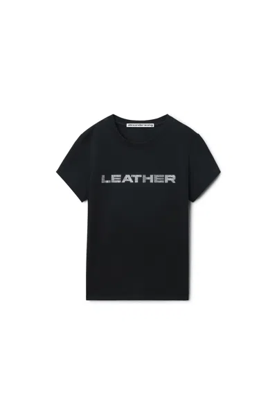 Alexander Wang Crystal Hotfix Graphic Fitted Short Sleeve Tee In Black