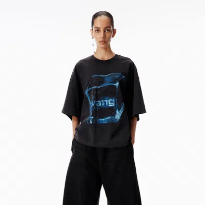 Alexander Wang Crystal Hotfix Graphic Short Sleeve Tee In Black
