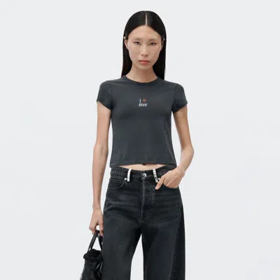 Alexander Wang Crystal Hotfix I Heart Aw Tee In Washed Black