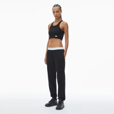 Alexander Wang Crystal Hotfix Jogger Pant In Waffle Knit In Black