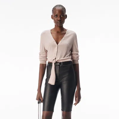 Alexander Wang Crystal Hotfix Knotted Deep V-neck Cardigan In Nude