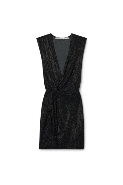 Alexander Wang Crystal Hotfix Knotted Deep V-neck Tank Dress In Black