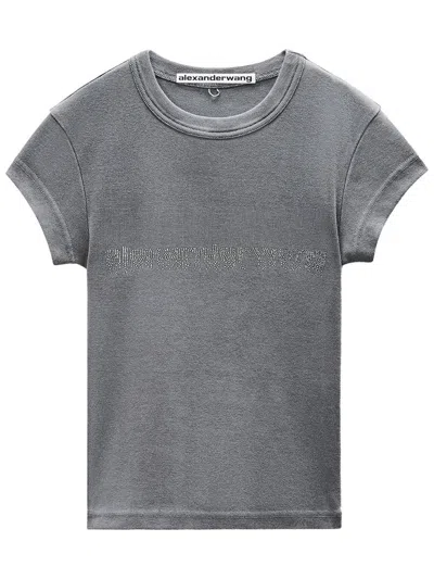 Alexander Wang Crystal Hotfix Logo Cotton Baby T-shirt Clothing In Gray
