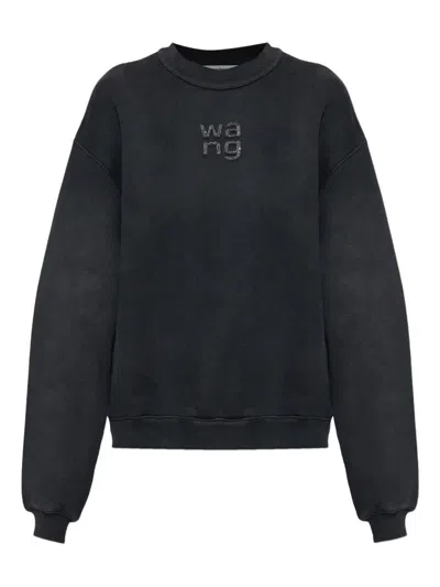 Alexander Wang Crystal Hotfix Logo Sweatshirt Clothing In Black