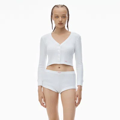 Alexander Wang Crystal Hotfix Long-sleeve Cardigan In Waffle Knit In White