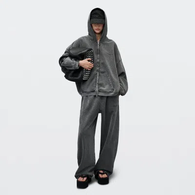 Alexander Wang Crystal Hotfix Mid-rise Oversized Sweatpant In Washed Asphalt