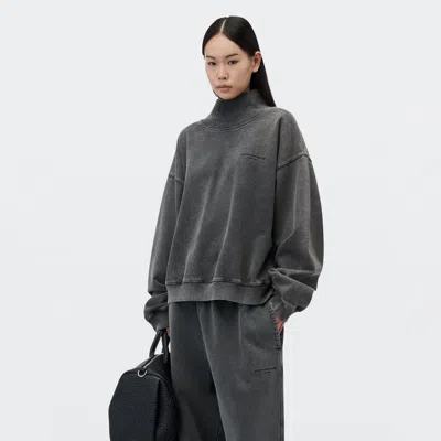 Alexander Wang Crystal Hotfix Oversized Turtleneck In Washed Asphalt