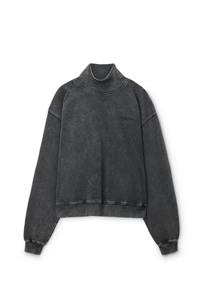 Alexander Wang Crystal Hotfix Oversized Turtleneck Washed Asphalt In Gray