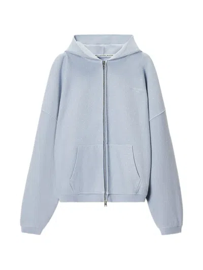 Alexander Wang Crystal Hotfix Oversized Zip-up Hoodie In Blue