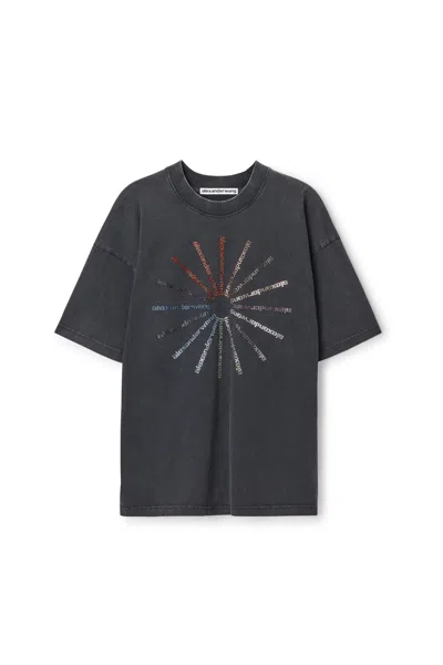 Alexander Wang Crystal Hotfix Pinwheel Short Sleeve Tee Washed Black