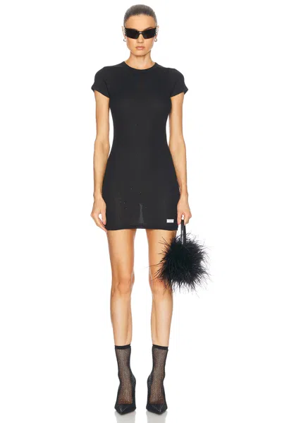 Alexander Wang Crystal Hotfix Short Sleeve Crewneck Dress In Black