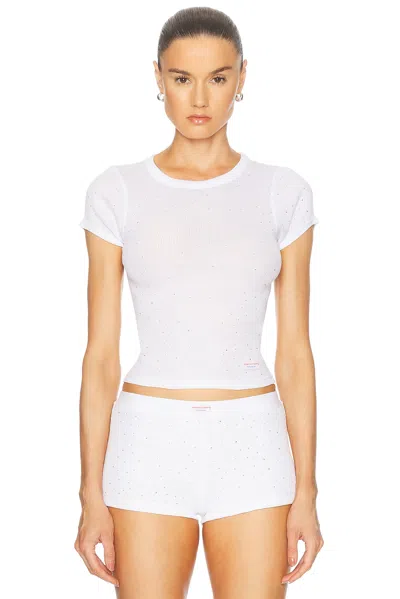 Alexander Wang Crystal Hotfix Short Sleeve Crewneck Tee In White