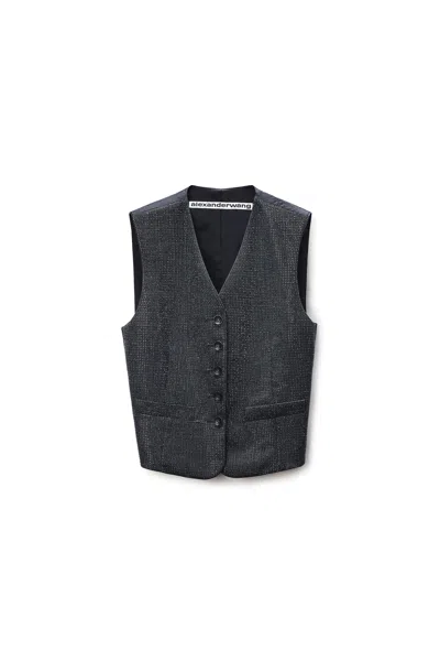 Alexander Wang Crystal Hotfix Tailored Vest In Gray