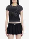 Alexander Wang Crystal Hotfix Tee In Ribbed Jersey In Grey
