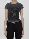 Alexander Wang Crystal Hotfix Tee In Ribbed Jersey In Grey