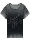 Alexander Wang Crystal Hotfix Tee In Ribbed Jersey In Grey