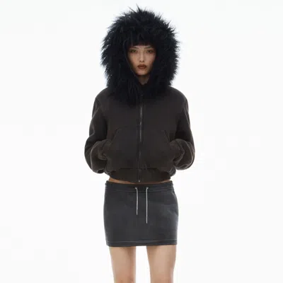 Alexander Wang Crystal Hotfix Tube Skirt In Organic Cotton Terry In Washed Caviar