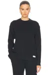 Alexander Wang Crystal Hotfix Waffle Crew Neck Long Sleeve Top In Black